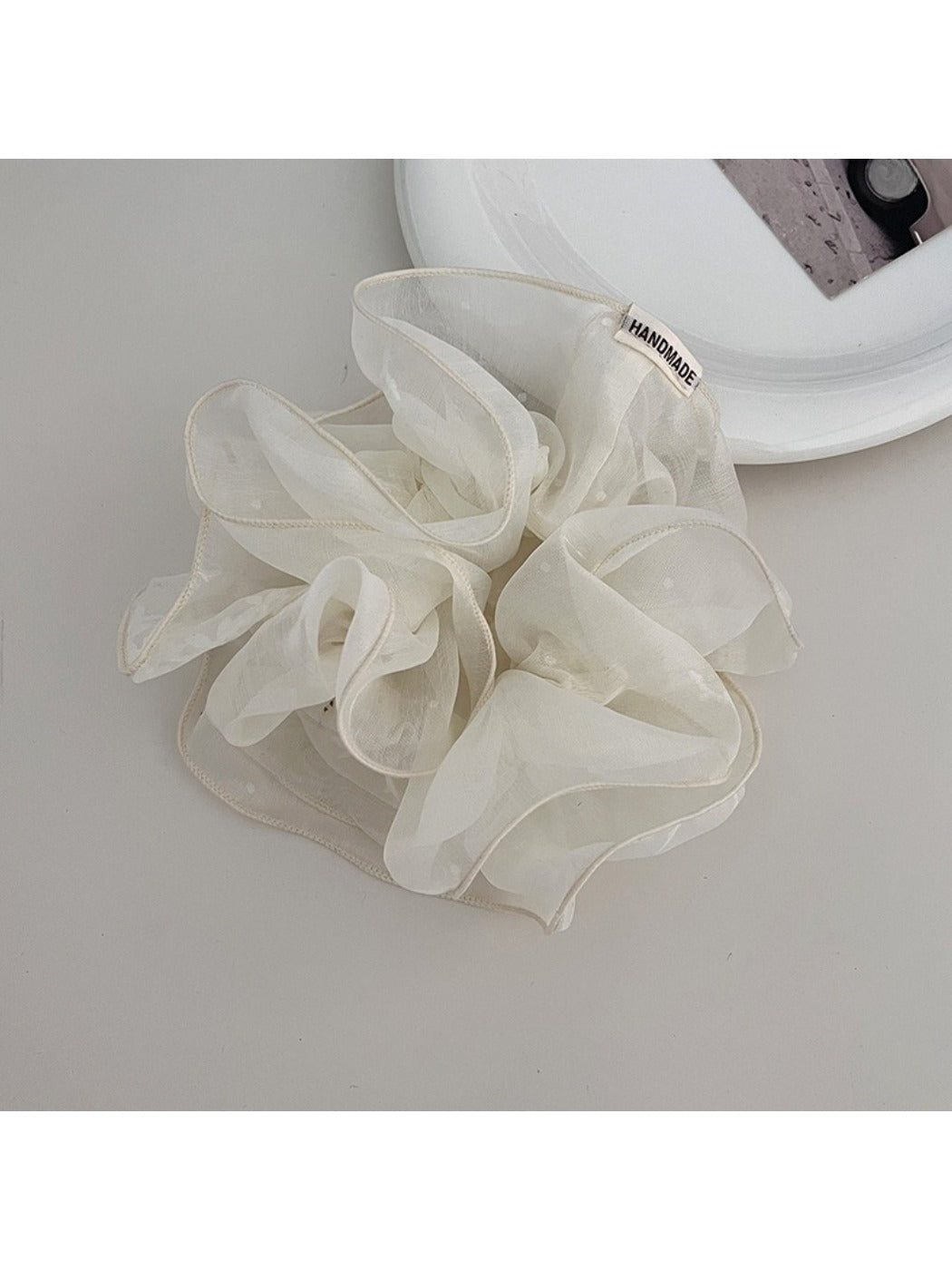 Gifty double layer ruffled scrunchie styled in a ponytail