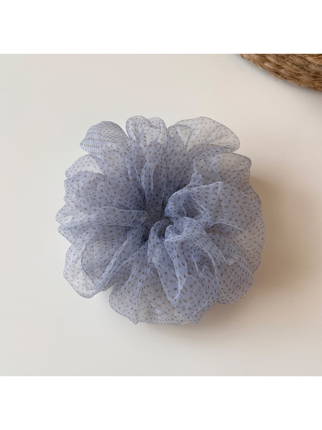 Gifty - Ruffled Polka Dot Polyester Mesh Hair Scrunchie