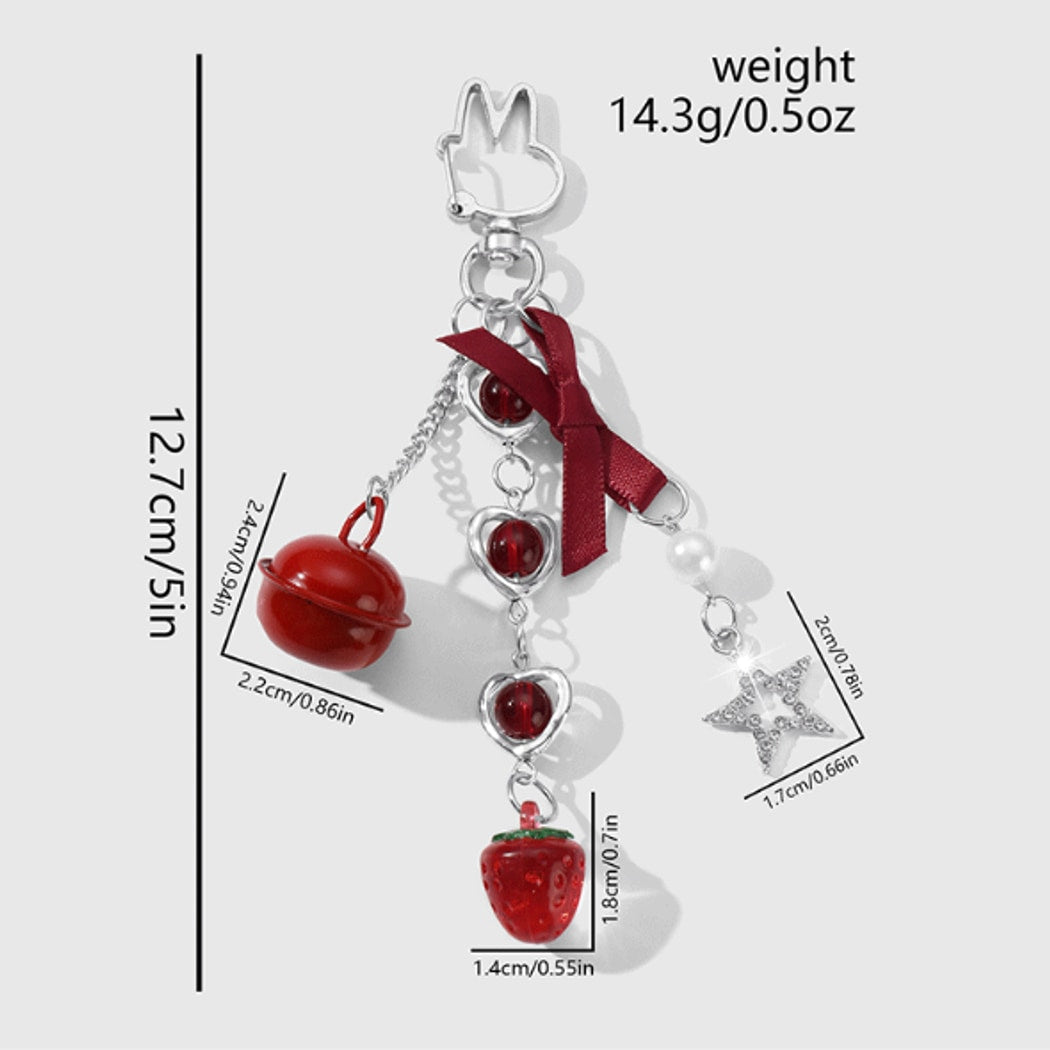 Keypus - Red Bow and Strawberry Pendant Keychain