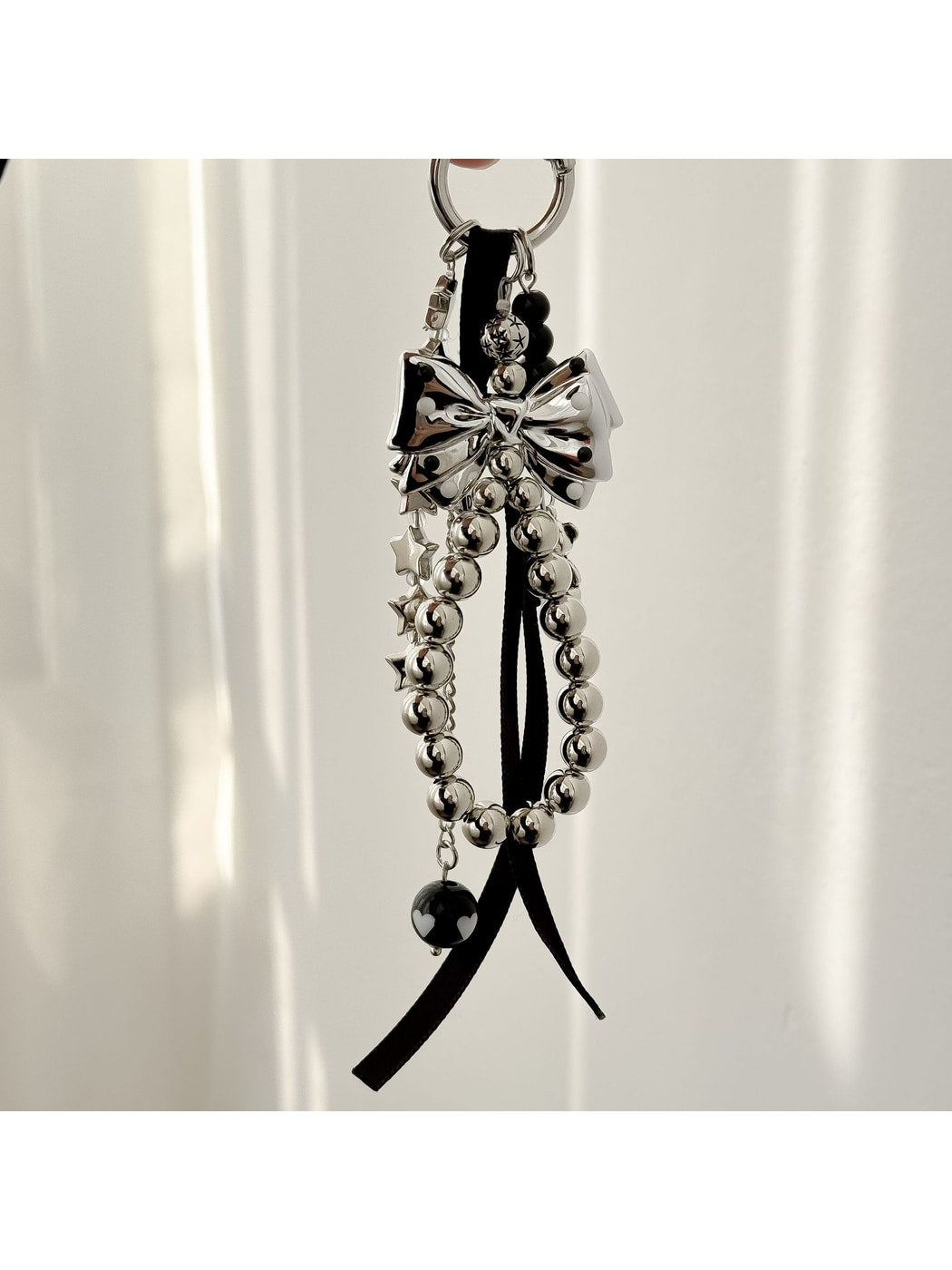 Keypus - Black Bow Beaded Charm Key Ring Keychain