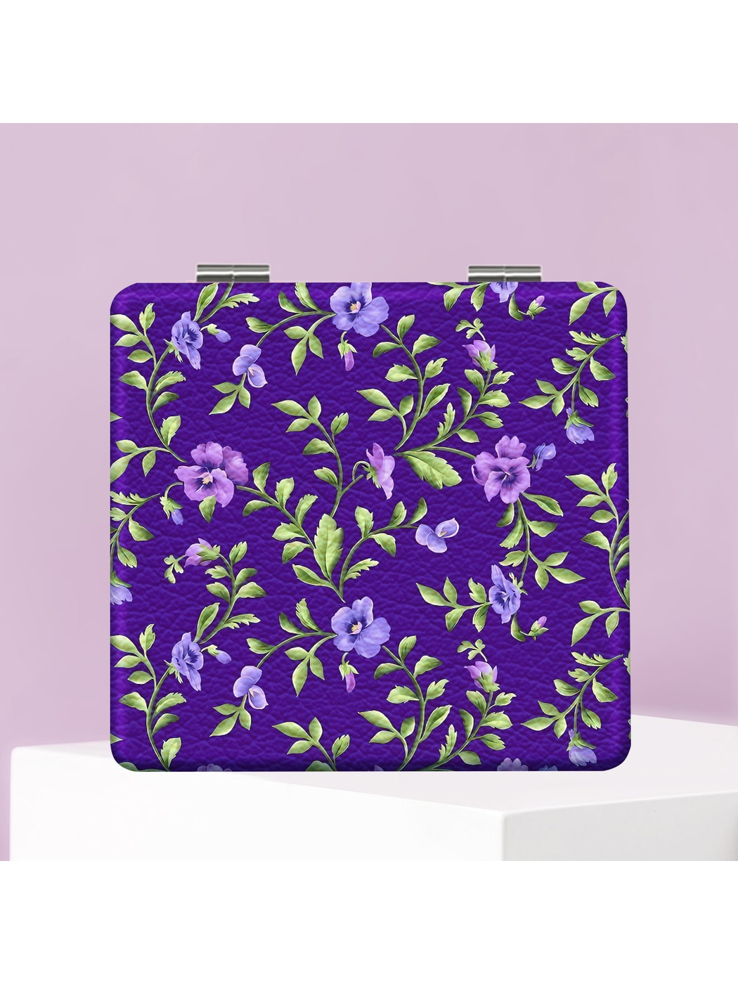 Mirroray - Floral Print PU Cover Folding Makeup Mirror