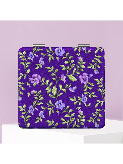 Mirroray - Floral Print PU Cover Folding Makeup Mirror