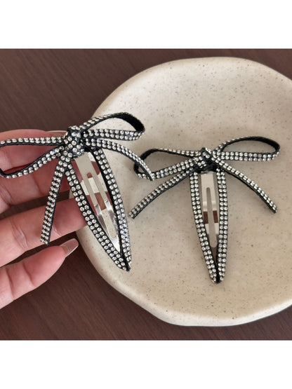 Beau - Rhinestone Bow Side Snap Hair Clip