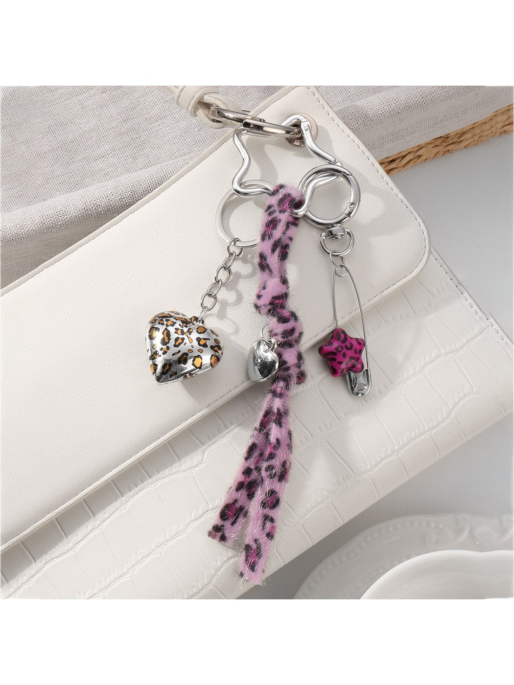 Keypus - Leopard Print Heart and Star Key Ring Charm