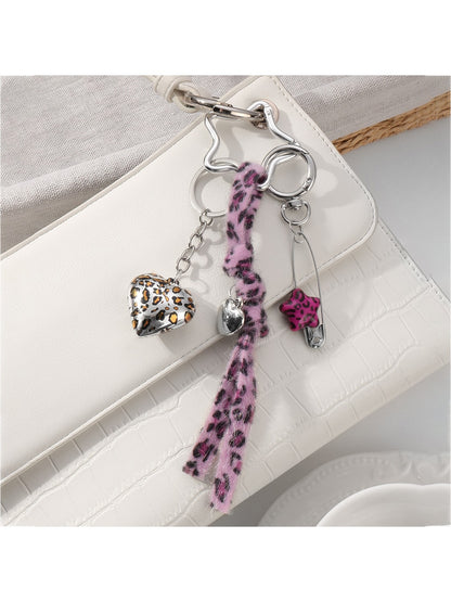 Keypus - Leopard Print Heart and Star Key Ring Charm
