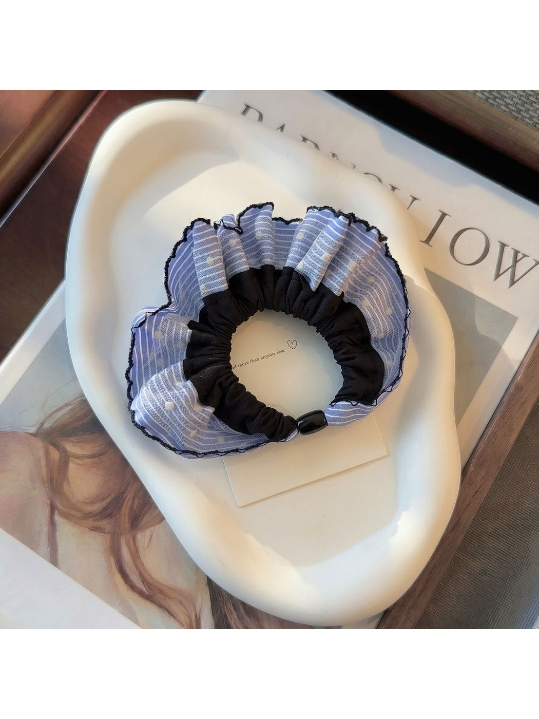 Gifty - Blue Plaid Polka Dot Fabric Scrunchie