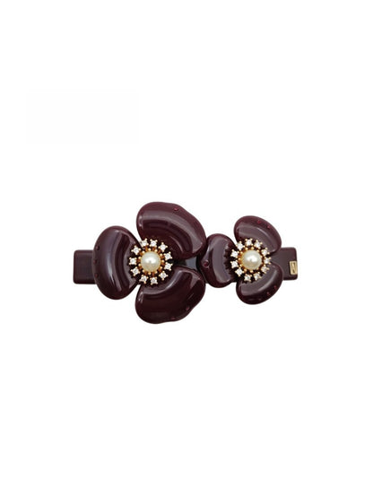Beau - Glossy Acetate Flower Detail Alloy French Barrette