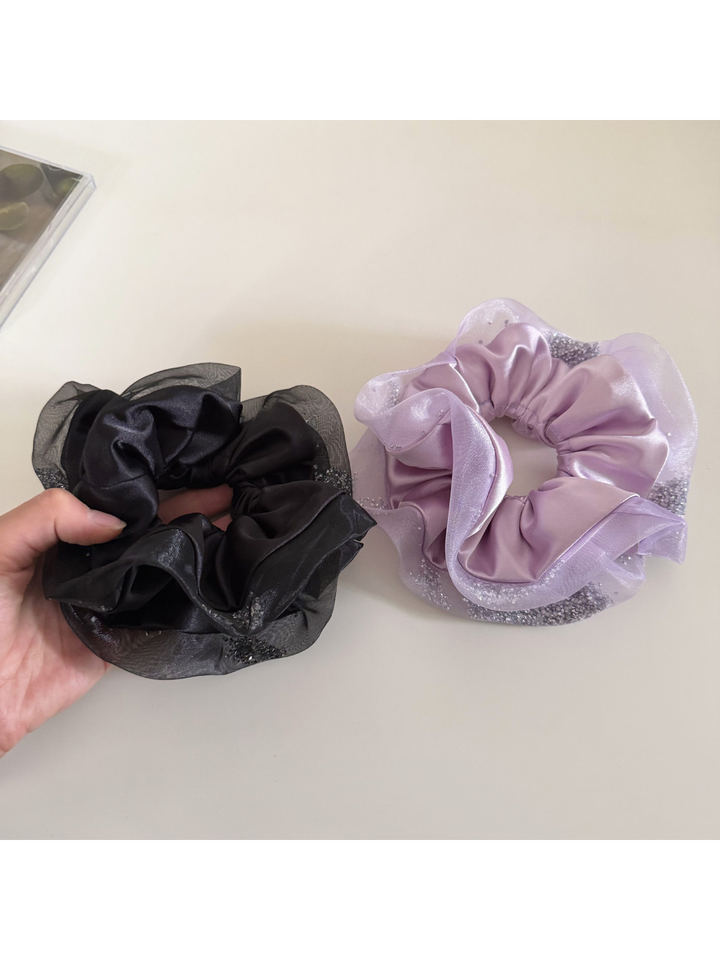 Gifty - Sheer Mesh Edge Rhinestone Hair Tie
