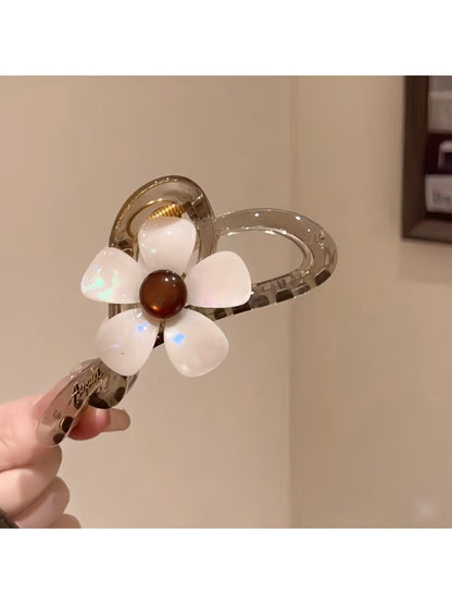 Beau - Glossy PVC Flower Detail Hair Claw Clip