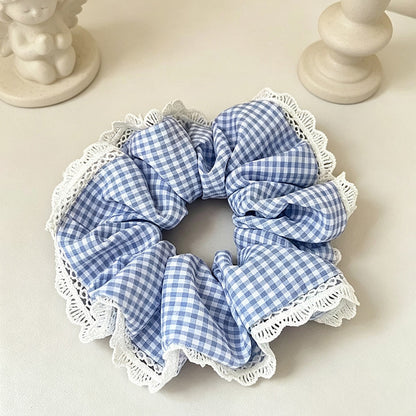 Gifty - Plaid Lace Trim Polyester Scrunchie