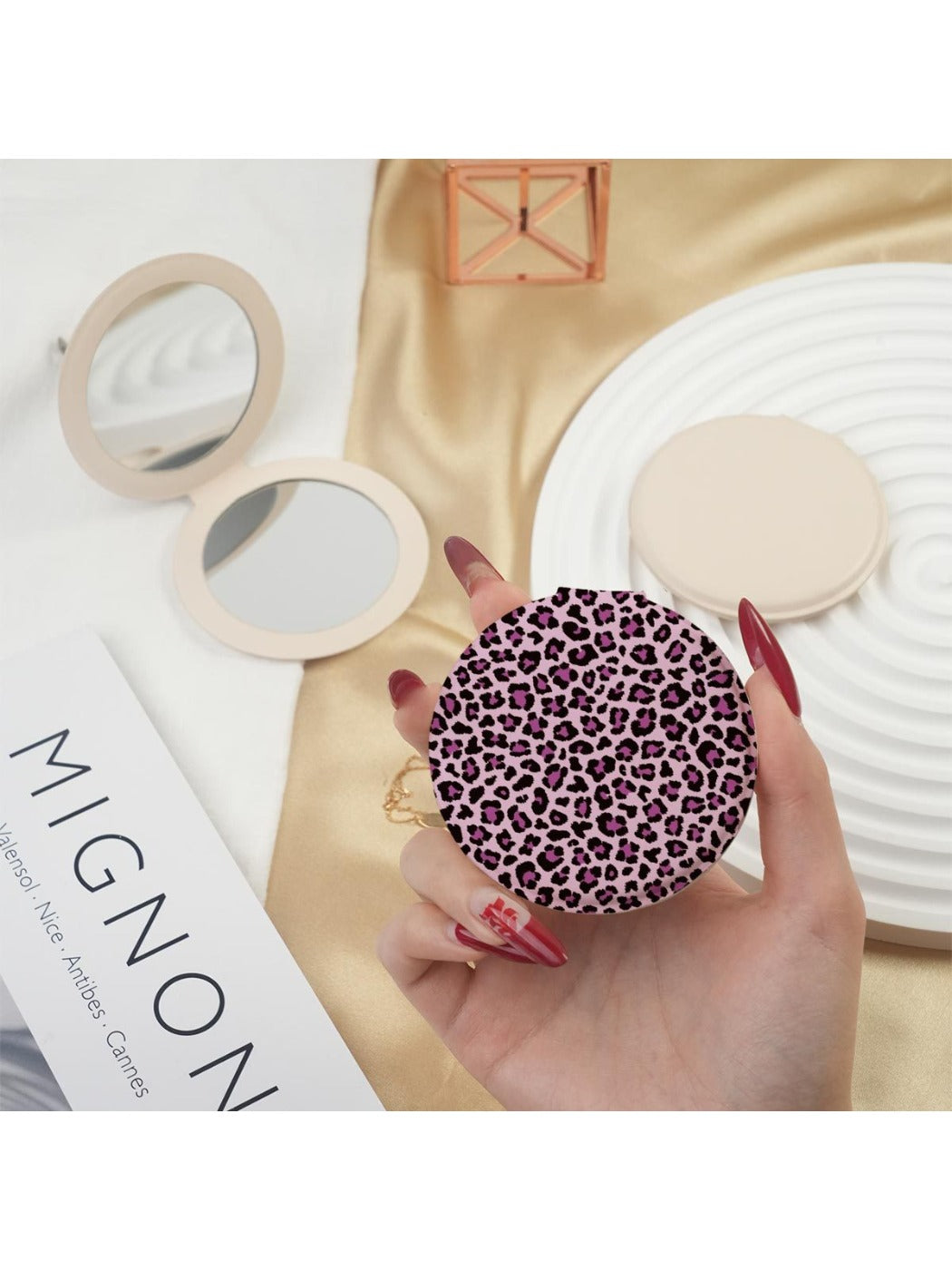 Mirroray - Pink and Purple Leopard Print Compact Mirror