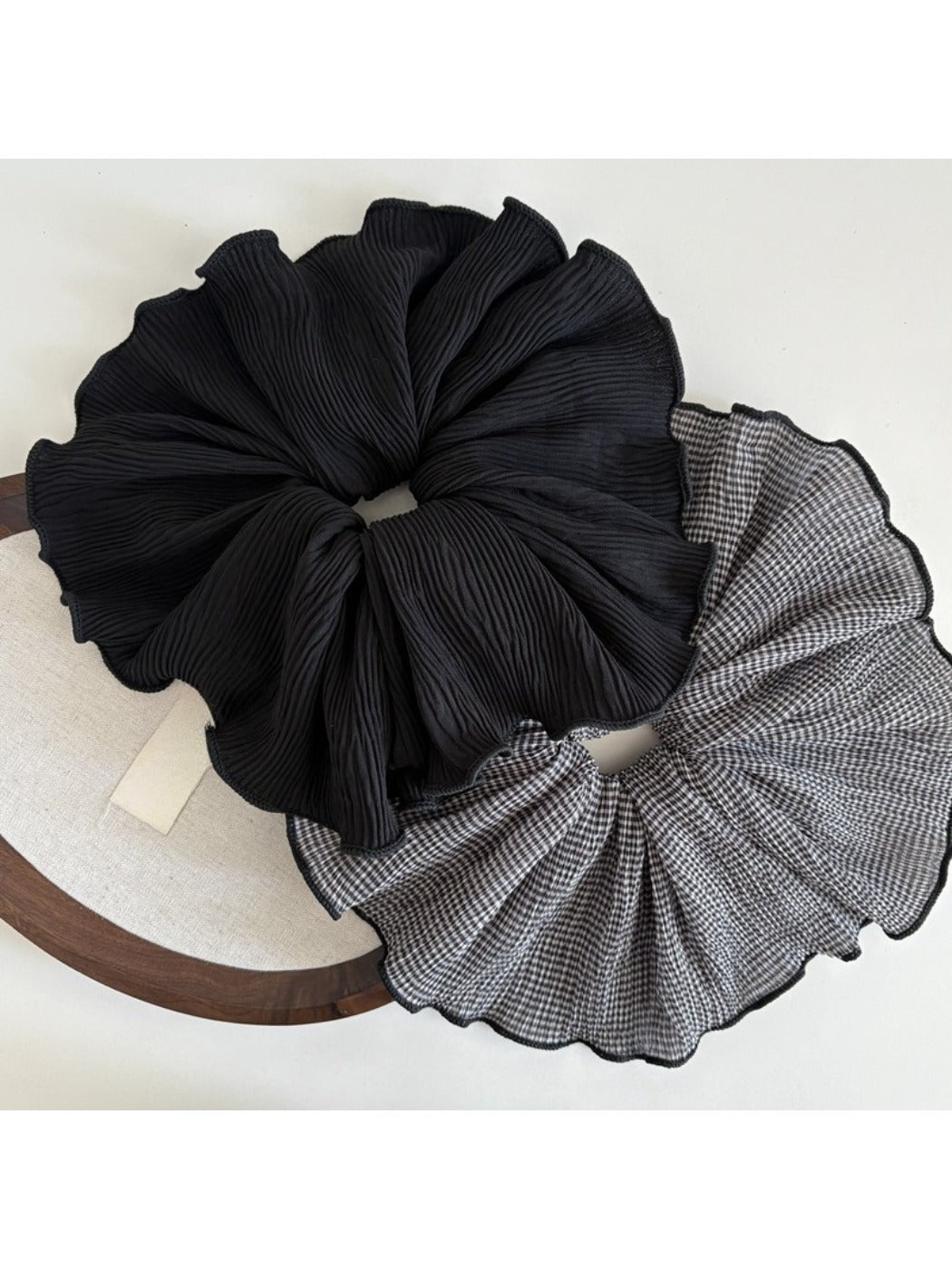 Gifty vintage plaid fabric scrunchie displayed on a white background