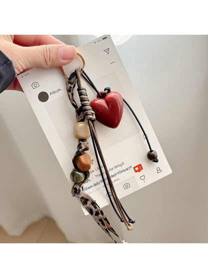 Keypus - Retro Heart Beaded Leopard Detail Keychain