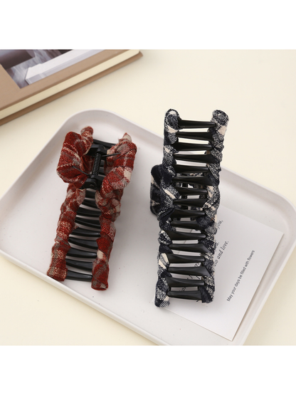Beau - Retro Plaid Geometric Wrapped Claw Clip