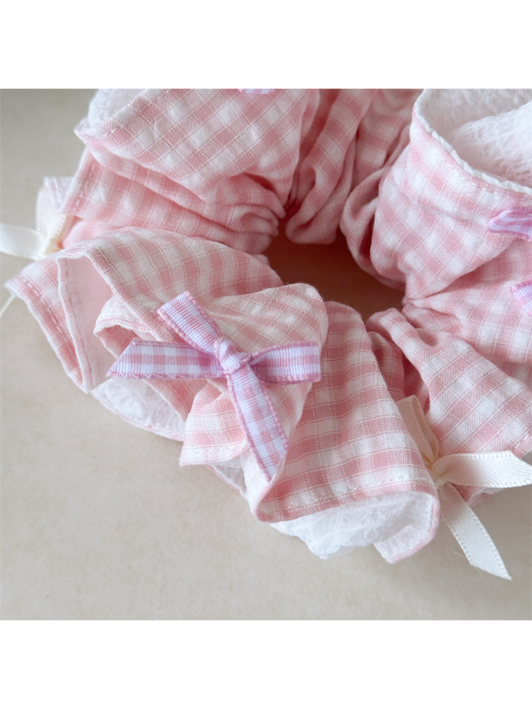 Gifty - Ruffled Gingham Ribbon Bow Hair Scrunchie