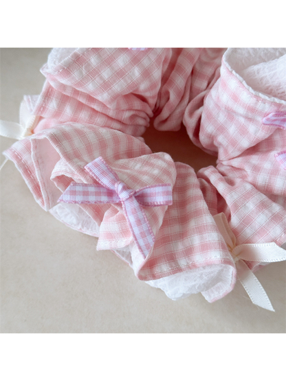 Gifty - Ruffled Gingham Ribbon Bow Hair Scrunchie