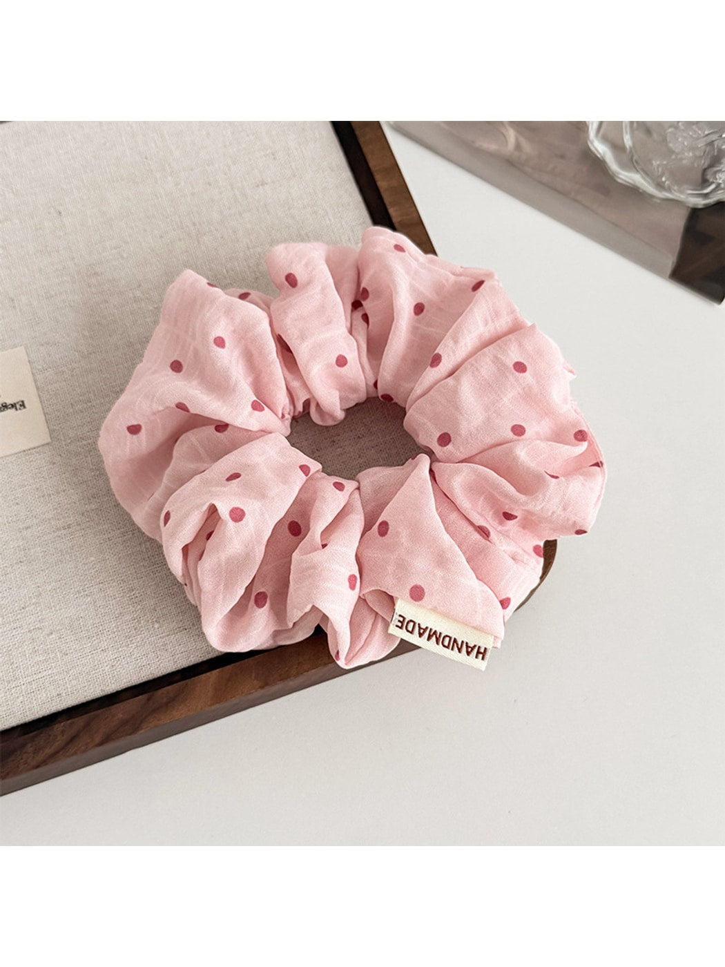 Gifty - Pleated Mesh Polka Dot Horse Print Scrunchie
