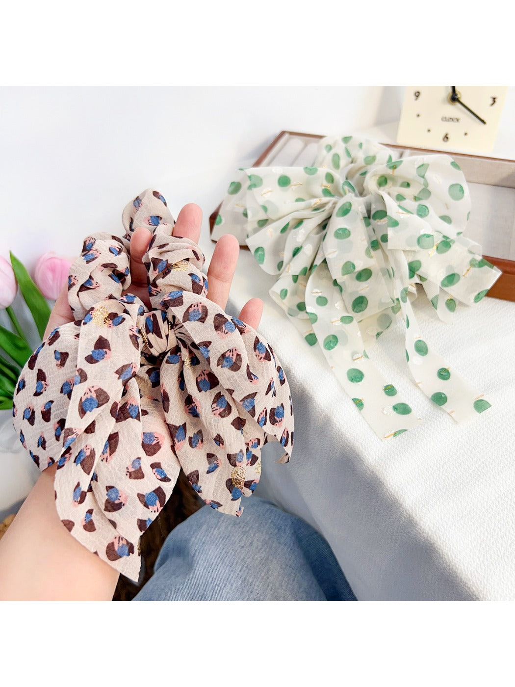 Close-up of Gifty vintage floral printed scrunchie fabric texture
