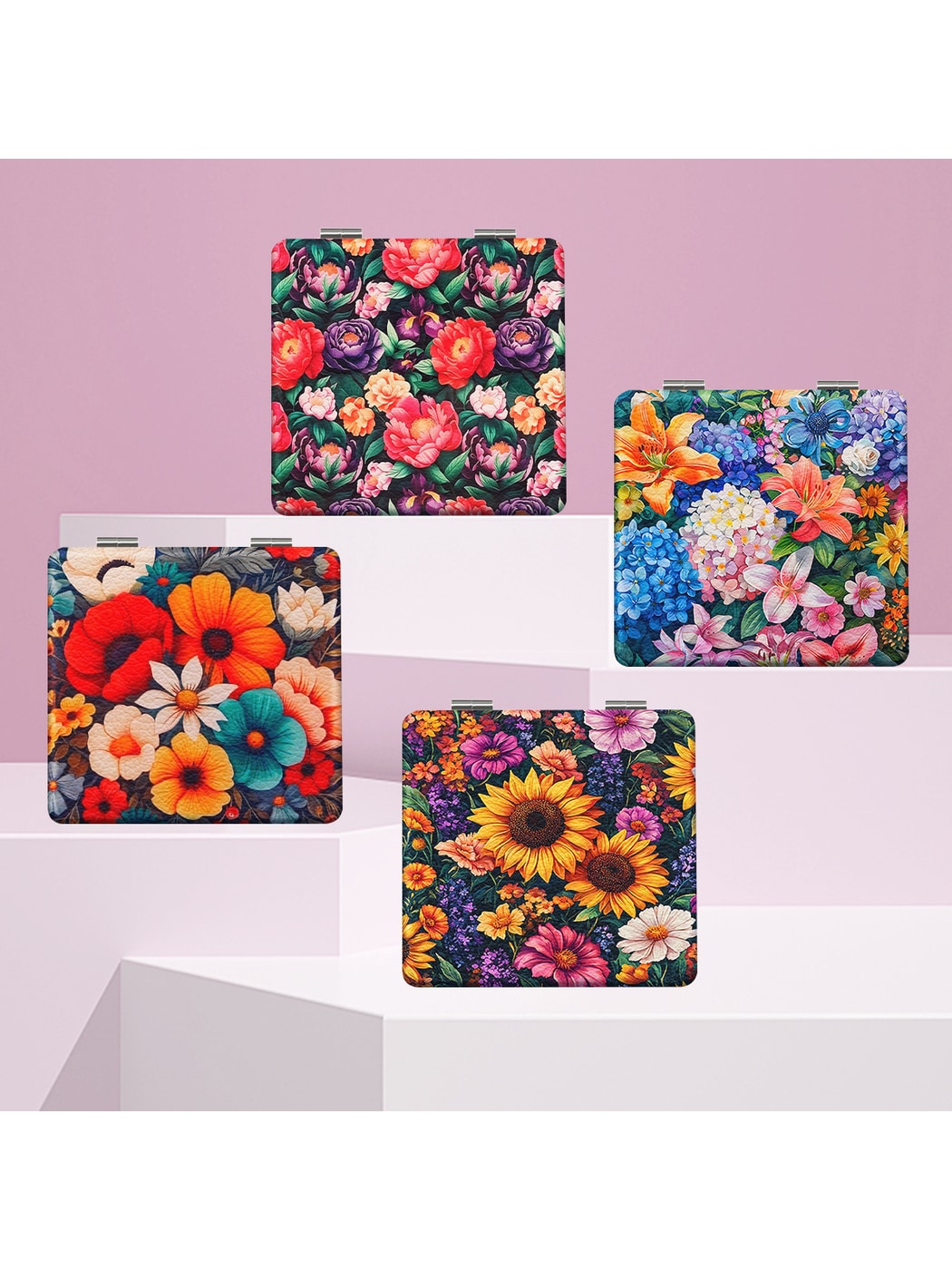Mirroray - Lily Print PU Cover Folding Makeup Mirror