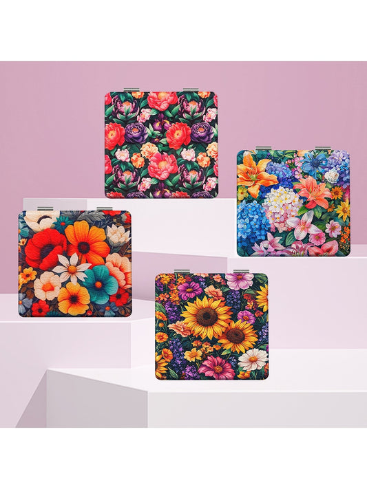 Mirroray - Lily Print PU Cover Folding Makeup Mirror