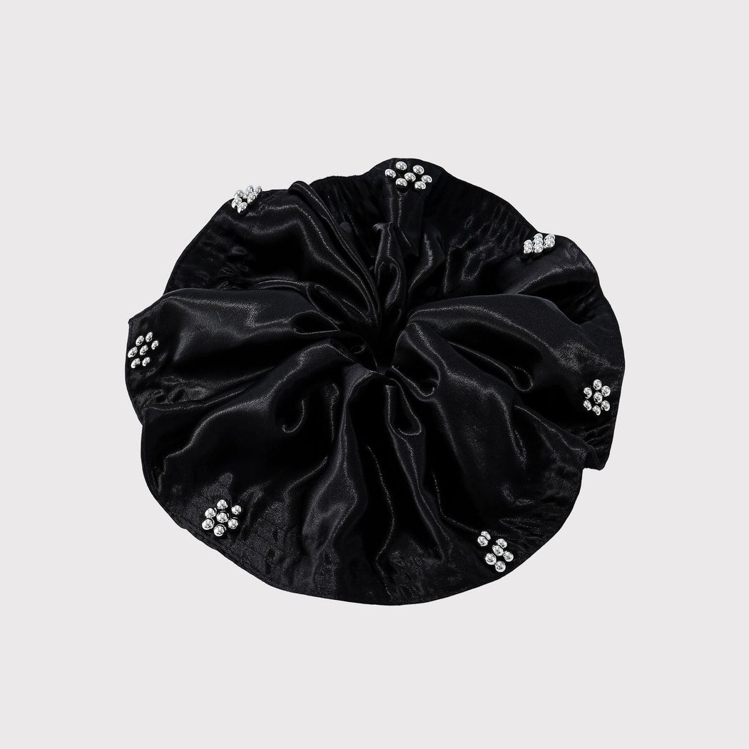 Gifty - Glossy Black Bead Accent Scrunchie