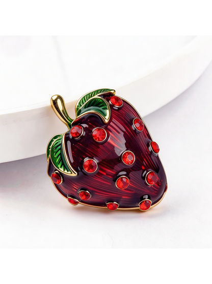 Brovia - Strawberry Rhinestone Accent Brooch Pin