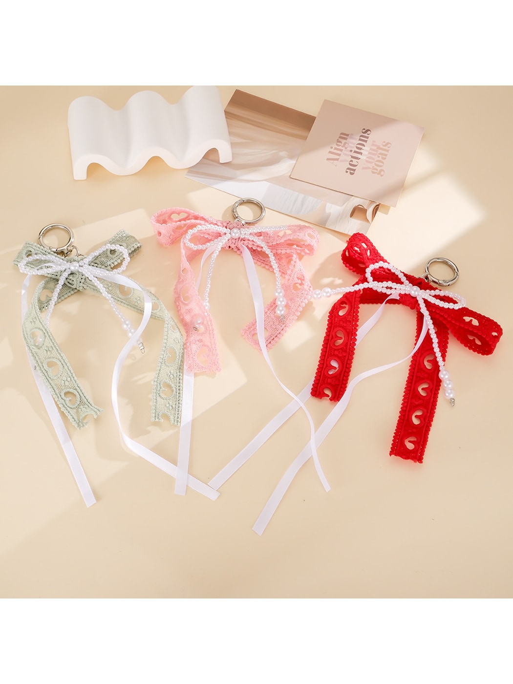 Keypus - Hollow Heart Fabric Bow Bag Charm Keychain