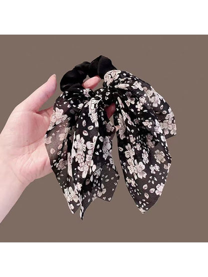 Gifty - Floral Ribbon Bow Polyester Ponytail Scrunchie