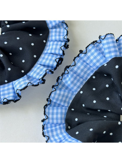 Gifty - Polka Dot Blue Plaid Lace Scrunchie