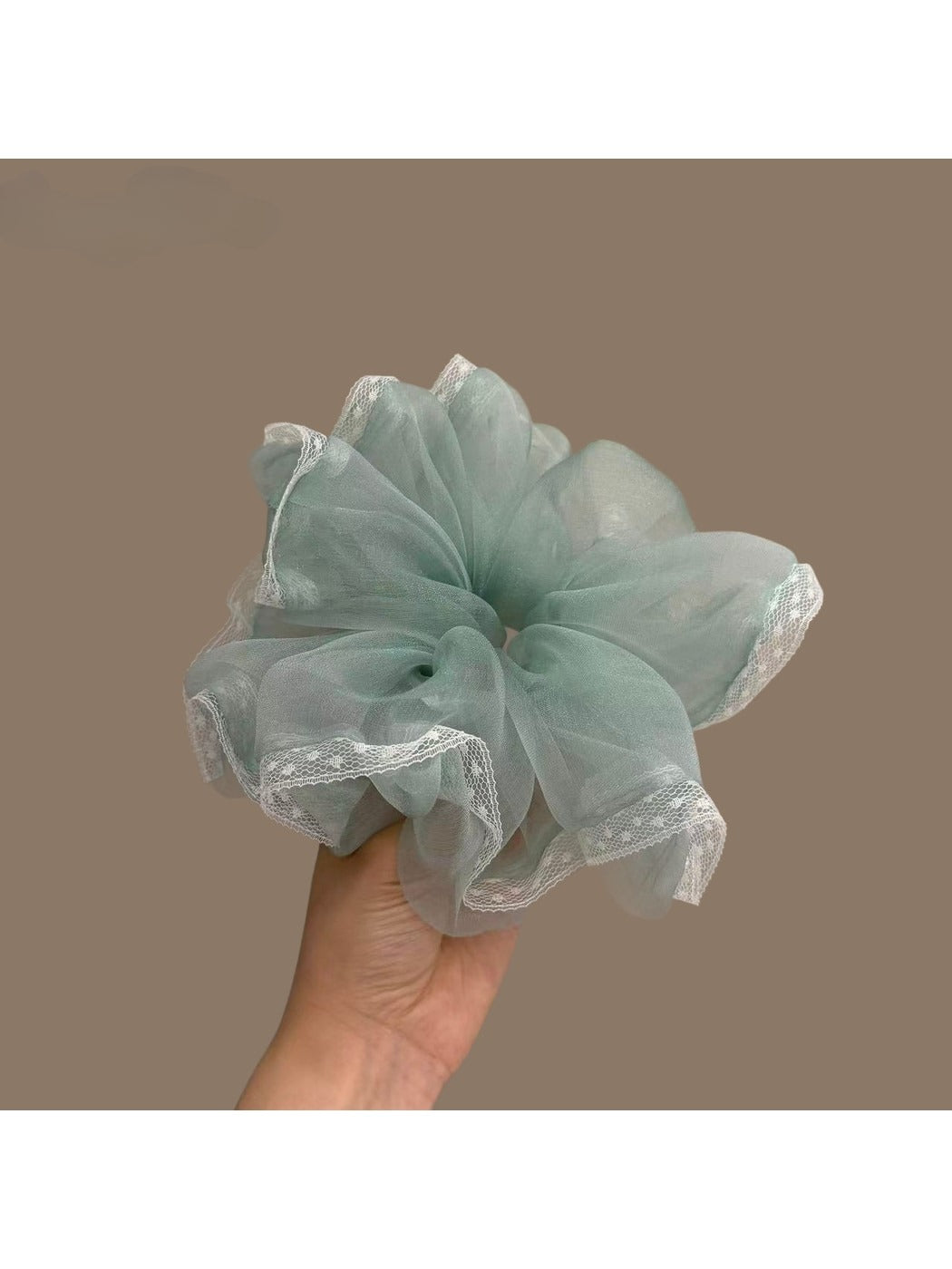Gifty - Sheer Mesh Lace Edge Floral Look Scrunchie