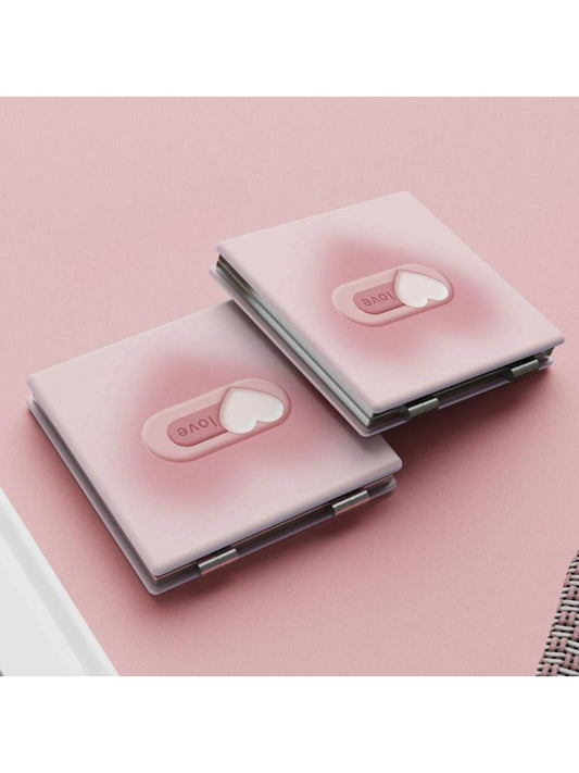 Mirroray - Pink Heart Pattern Square Makeup Mirror
