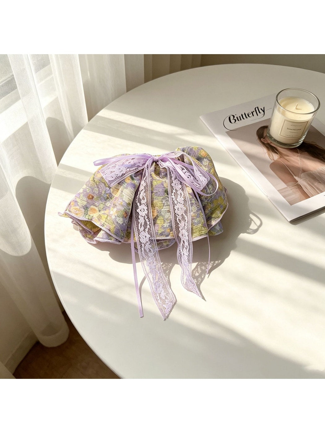 Beau - Floral Lace Ribbon Bow Fabric Claw Clip