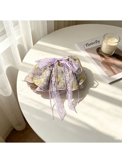 Beau - Floral Lace Ribbon Bow Fabric Claw Clip