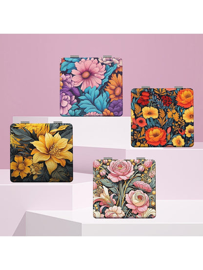 Mirroray - Bright Floral Print Foldable Portable Makeup Mirror
