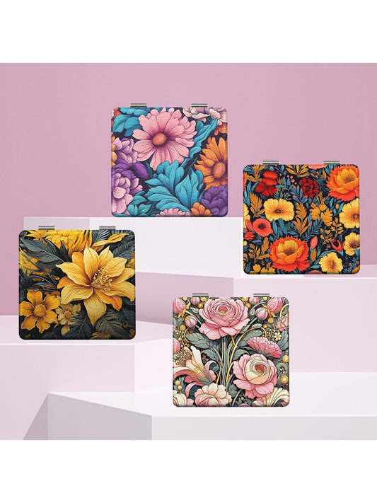 Mirroray - Bright Floral Print Foldable Portable Makeup Mirror