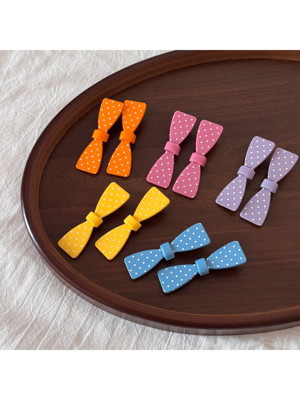 Beau - Dotted Bow Side Bang Barrette Hair Clip