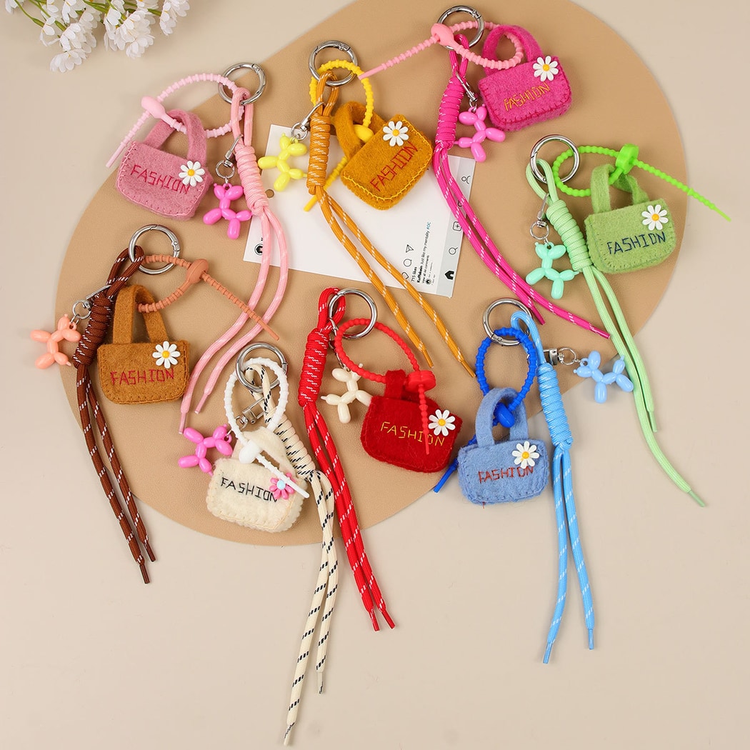Keypus - Floral Mini Bag Cord Detail Alloy Keychain