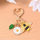 Alloy bee keychain displayed on a white background highlighting its shiny finish