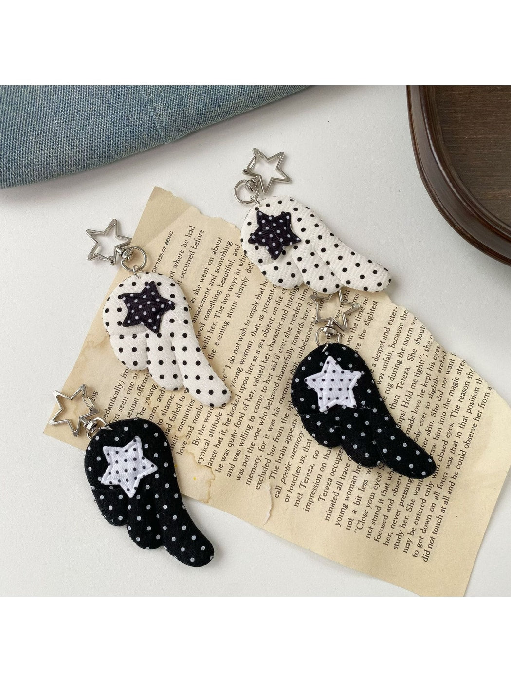 Keypus - Polka Dot Wing Fabric Bag Charm Keychain