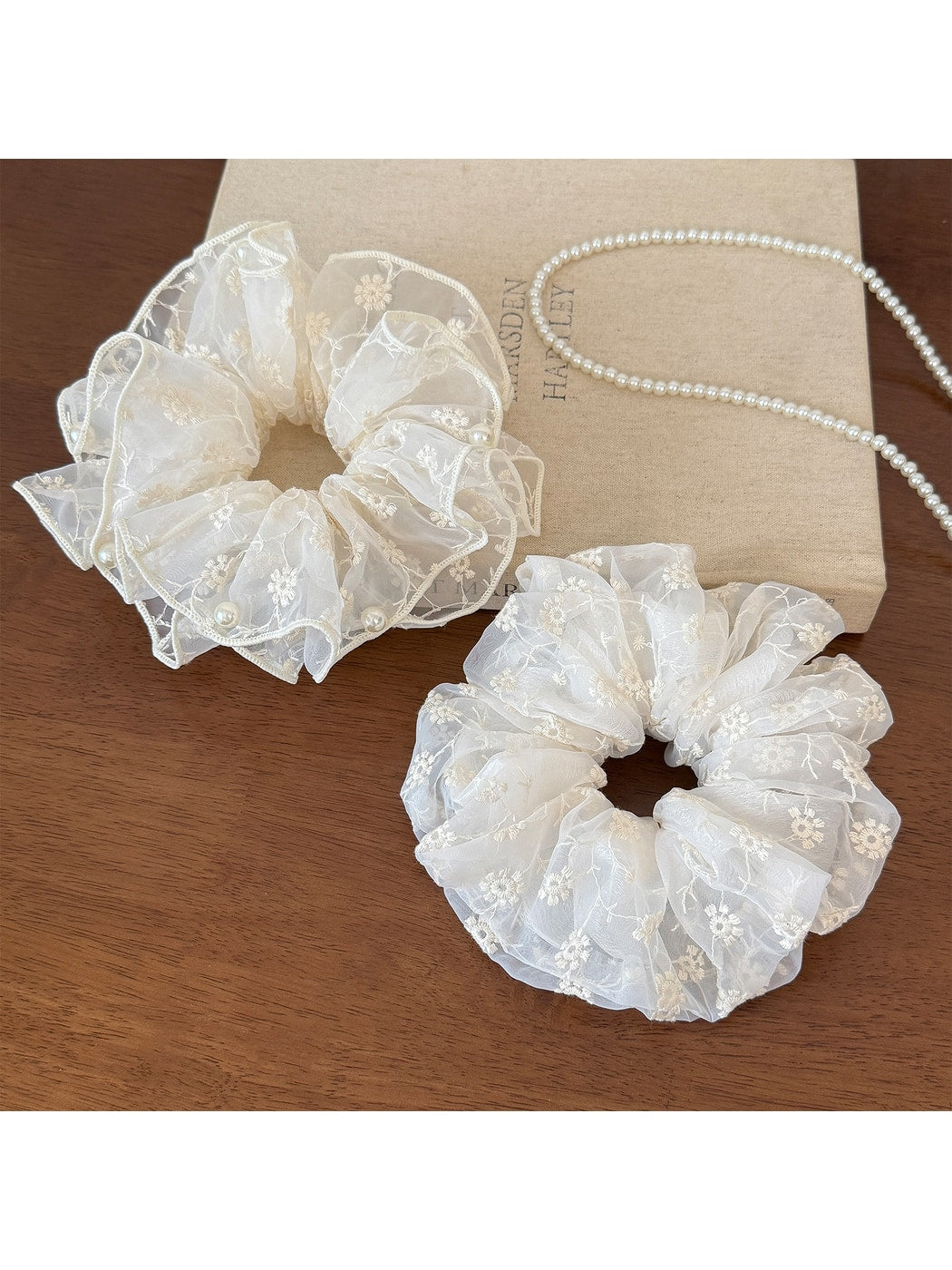 Gifty - Ruffled Lace Embroidery Ponytail Hair Scrunchie