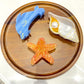Beau starfish and conch shaped claw clip in beige and brown tones on white background