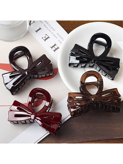 Beau - Medium Bow Accent Plastic Hair Claw Clip