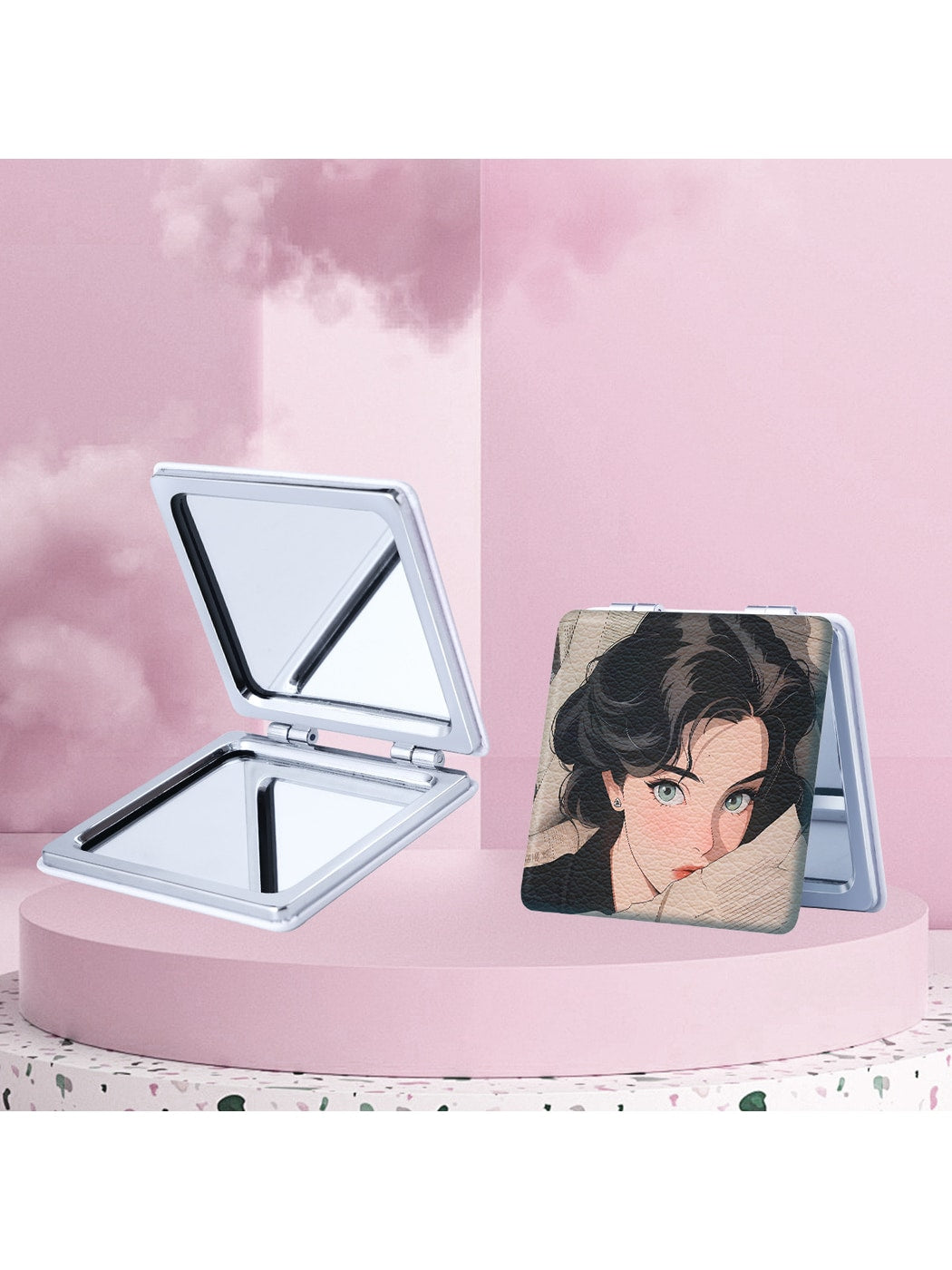 Mirroray - Cute Girl Print Folding Makeup Mirror