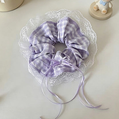 Gifty - Lace Trim Bow Detail Square Scarf Scrunchie