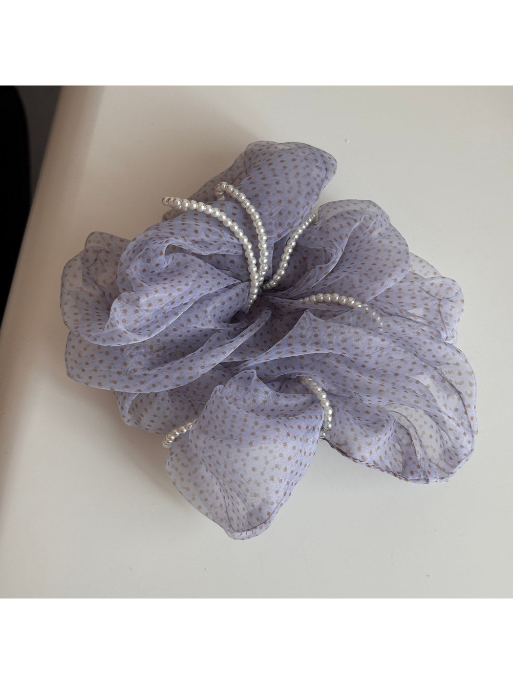 Gifty - Ruffled Polka Dot Sheer Look Scrunchie