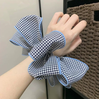 Gifty - Ruffled Blue Check Flower Style Scrunchie