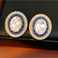 Earedge - Vintage Oval Rhinestone Geometric Stud Earrings