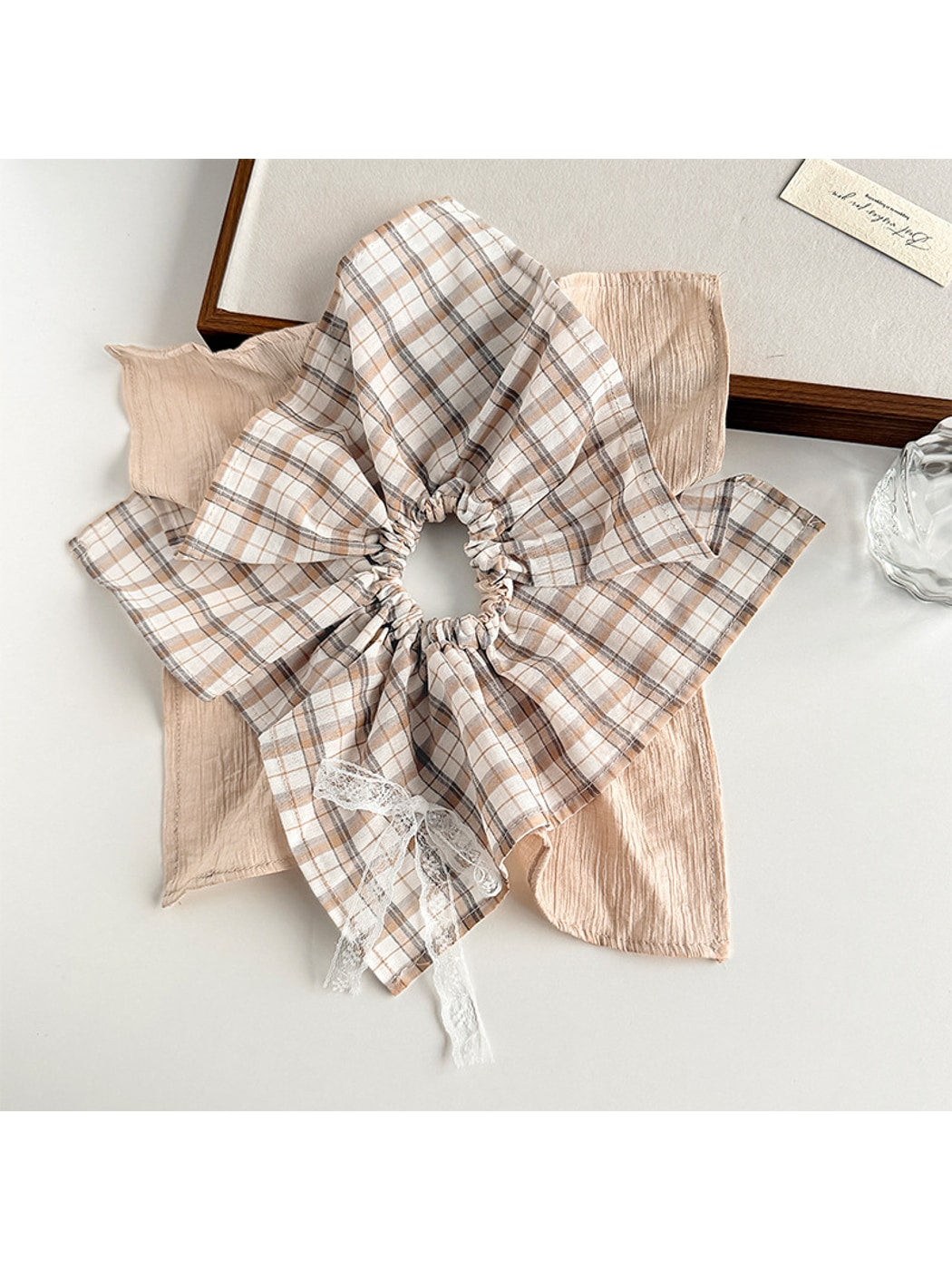 Gifty - Plaid Lace Bow Ponytail Hair Scrunchie
