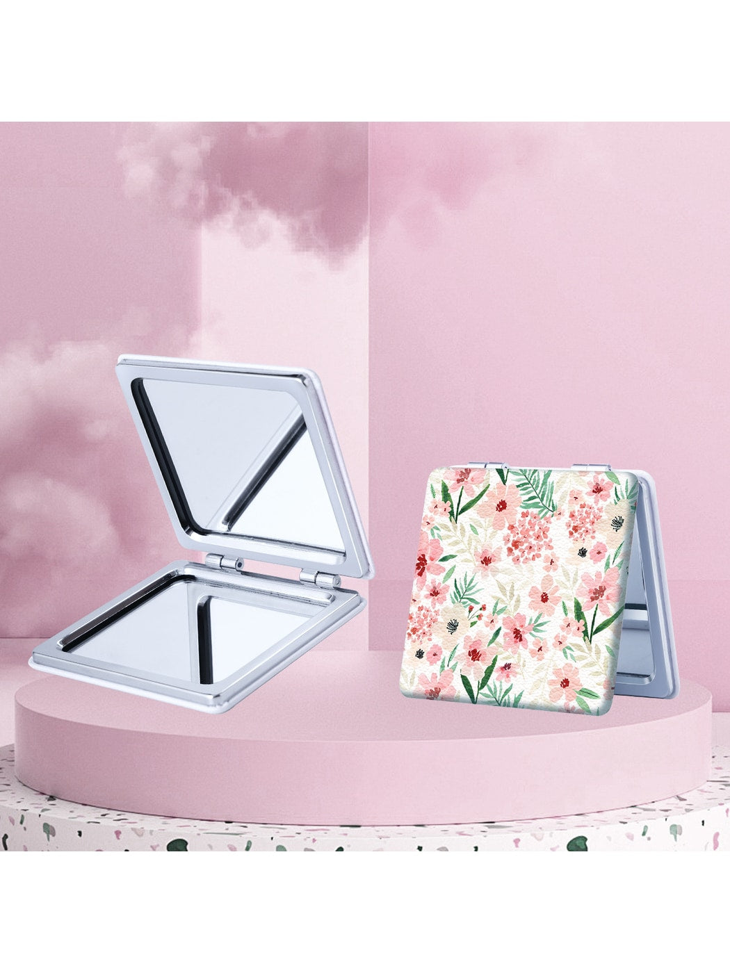 Mirroray - Floral Print Foldable Pocket Makeup Mirror