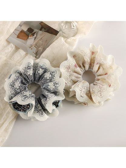 Gifty - Double Layer Embroidered Lace Scrunchie